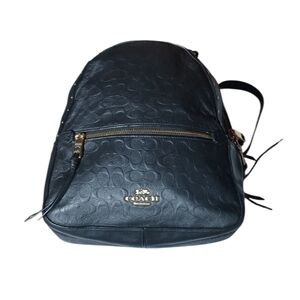 Coach Black Leather Backpack with Gold Details